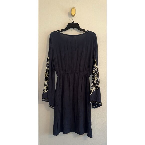 Scully Embroidered Empire Waist Dress Boho Floral Viscose Womens L Large Blue - Picture 5 of 6